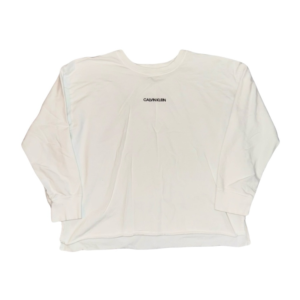 NWOT CALVIN KLEIN WHITE EMBROIDERED LOGO LONG-SLEEVE TOP // SIZE MEDIUM🤍